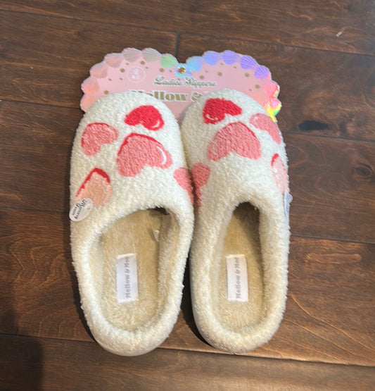 Womens Faux Sherpa Memory Foam Slippers Hearts New Sz L 8/9 Valentines Day