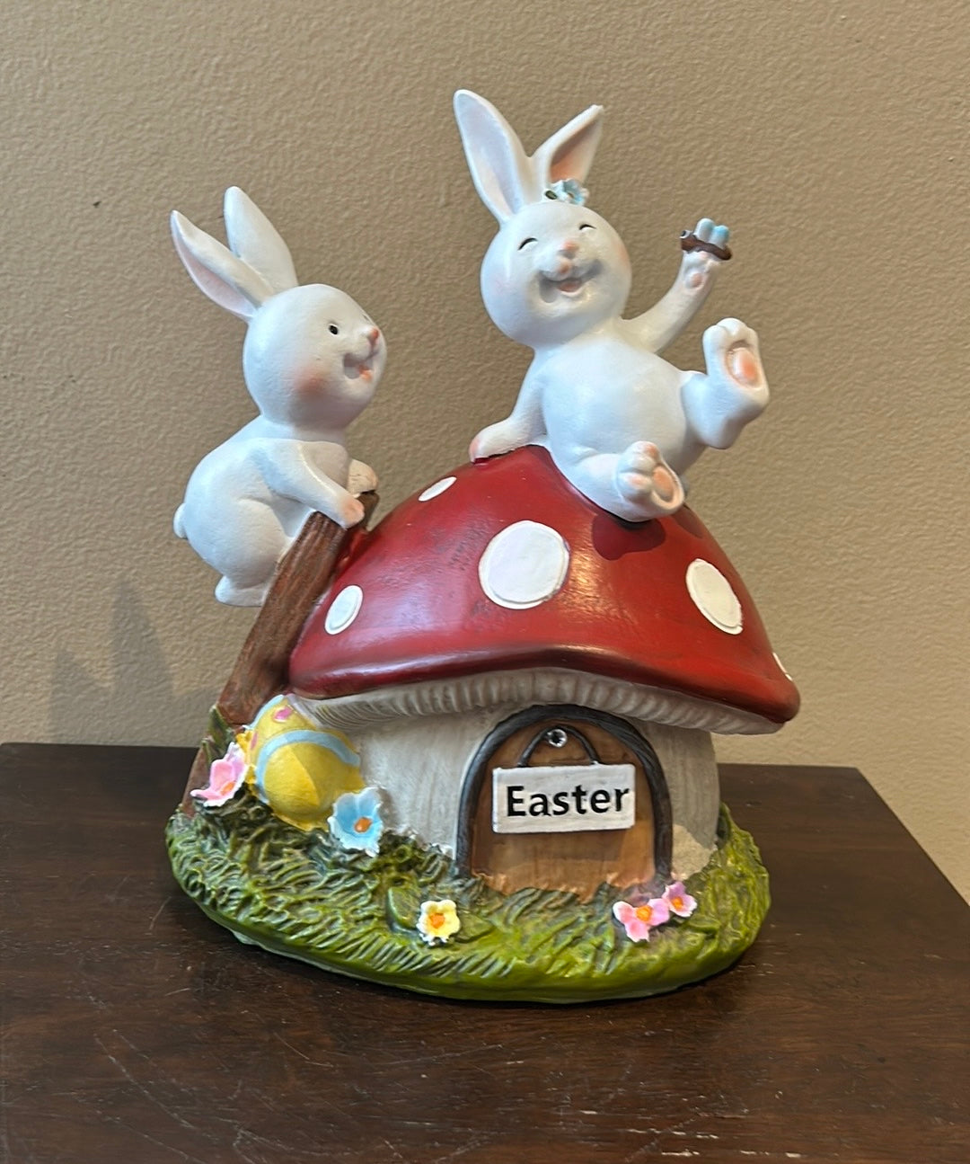 Cute Easter Figurine With Bunny And Mushroom House