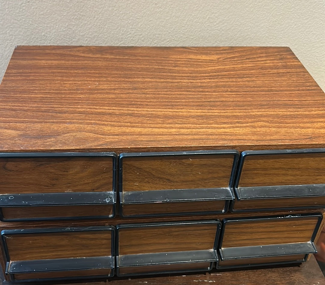 Set Of 2 Vintage 3 Drawer Audio Cassette Tape Holder Wood Grain 80s 96 Slots