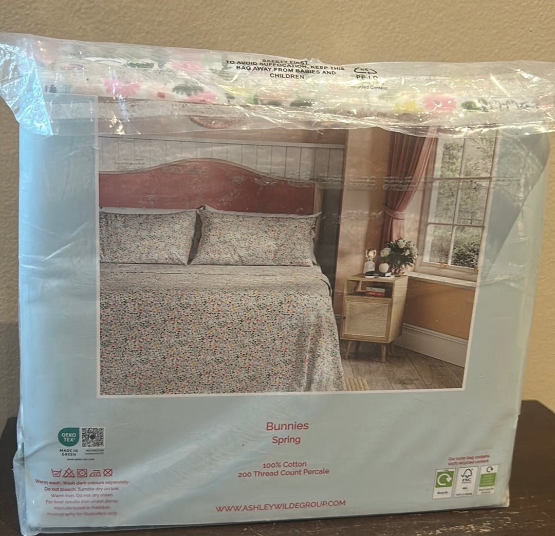 Cath Kidson Sheet Set Easter Bunny Floral Full Cotton 200 Thread Count New