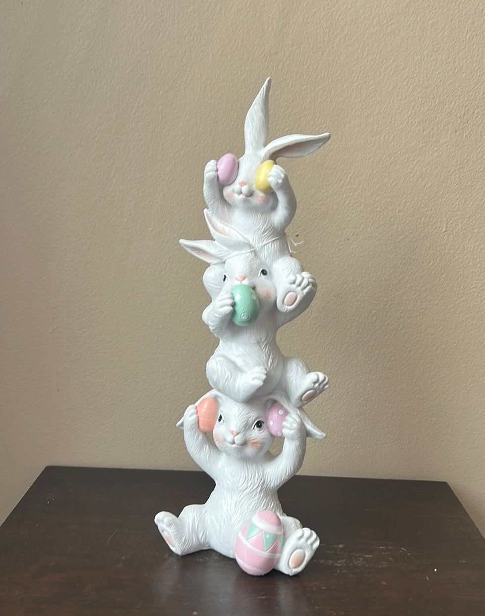 3 Cute Stacked Bunny Rabbits Easter Eggs See No Hear No Say No Evil New 15”