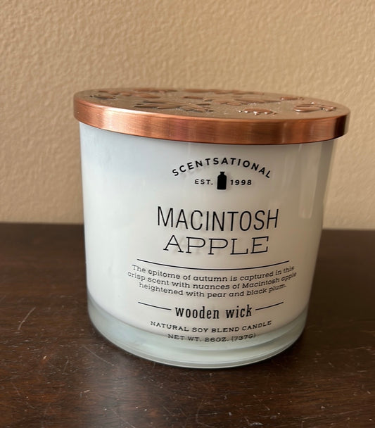 Scentsational Macintosh Apple Candle Glass Jar 26oz Wood Wick Soy Wax New