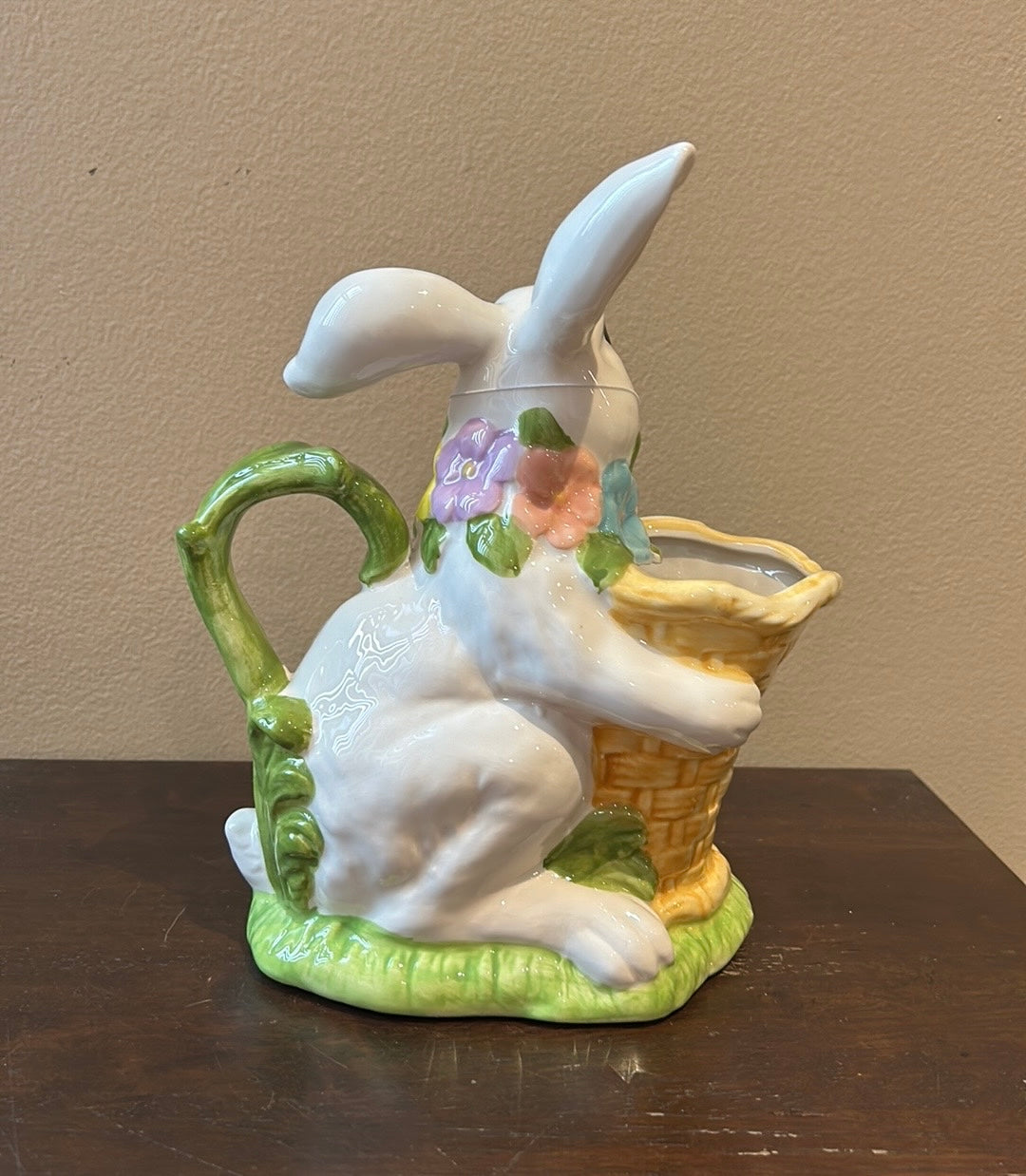 Fitz & Floyd Easter Bunny With Basket Vase Ceramic New 13” Tall