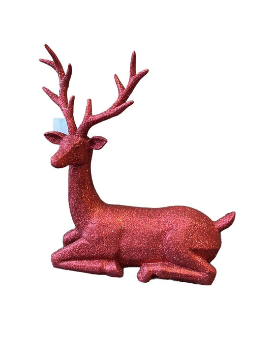 New Christmas Shimmery Red Reindeer Sitting Position  Figurine Tabletop Decor