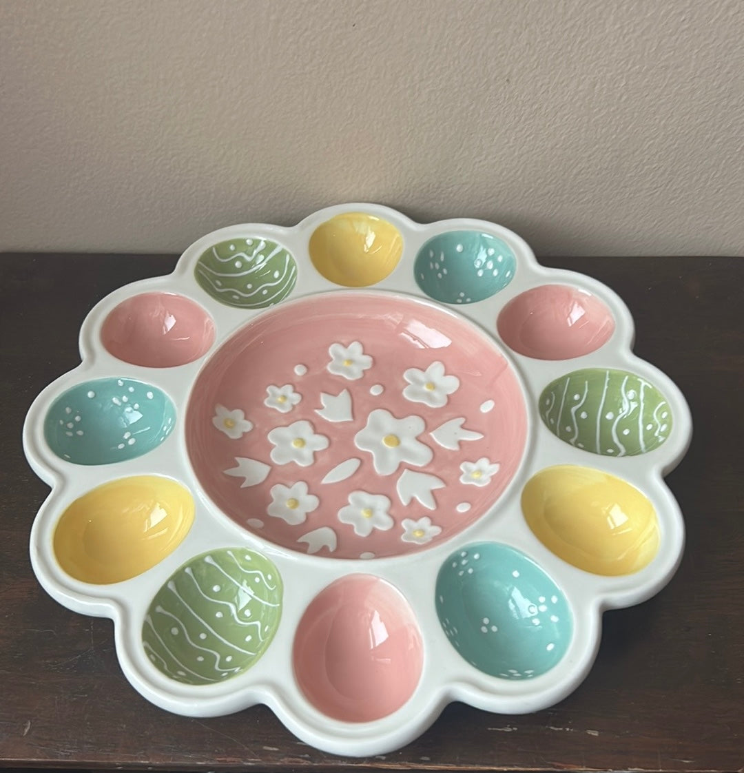 Potters Studio Easter 12 Deviled Egg Serving Tray Platter New Pastel Ceramic