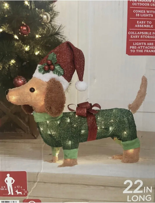 Holiday Time Light-Up Plush Dachshund Weenie Dog 22” Long Christmas Decor