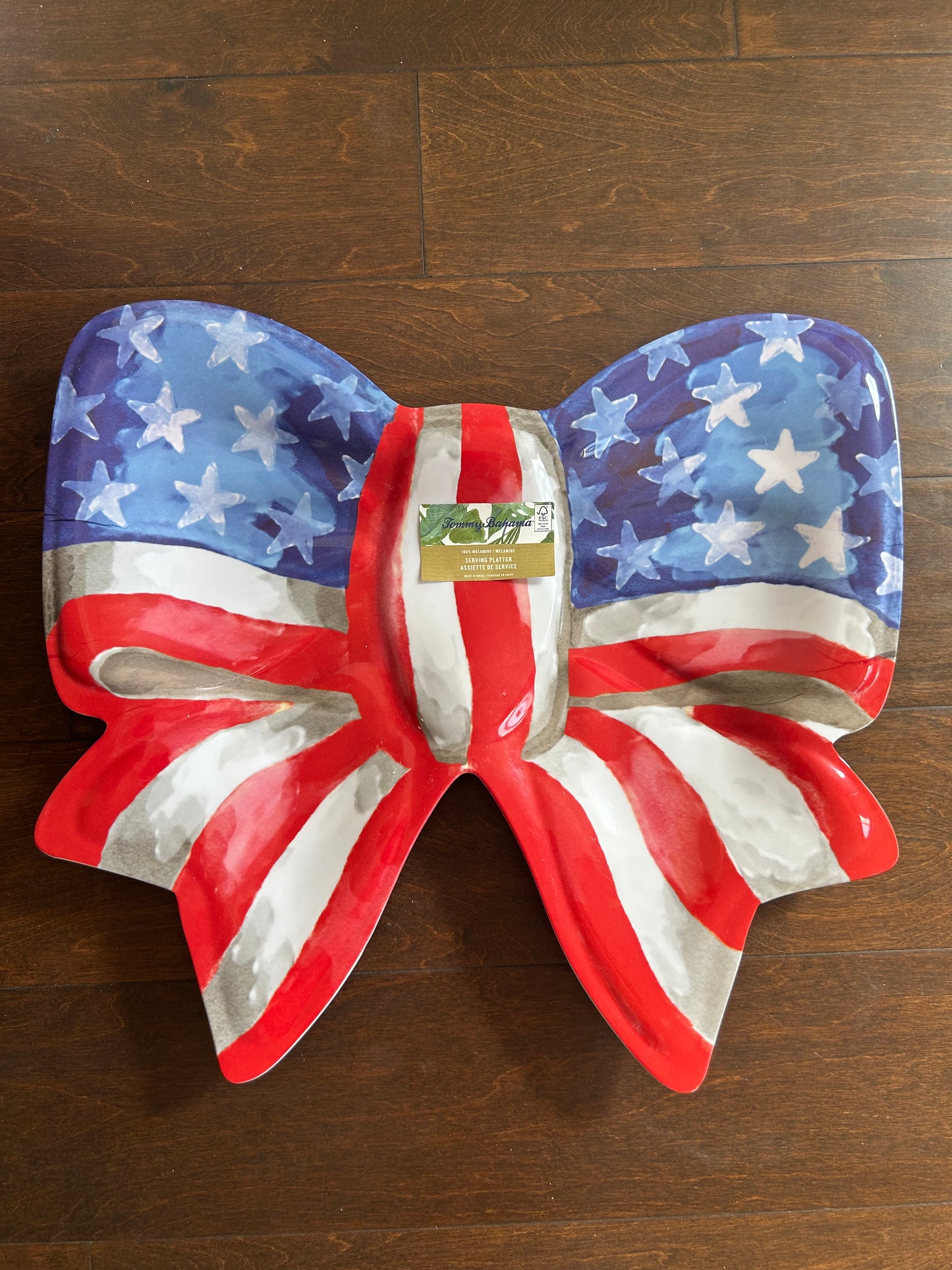 Tommy Bahama Americana Platter Star Stripes Bow Shape Melamine New