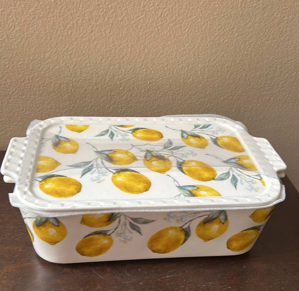 Grace Pantry Lemons Porcelain Casserole Baking Dish & Lid New