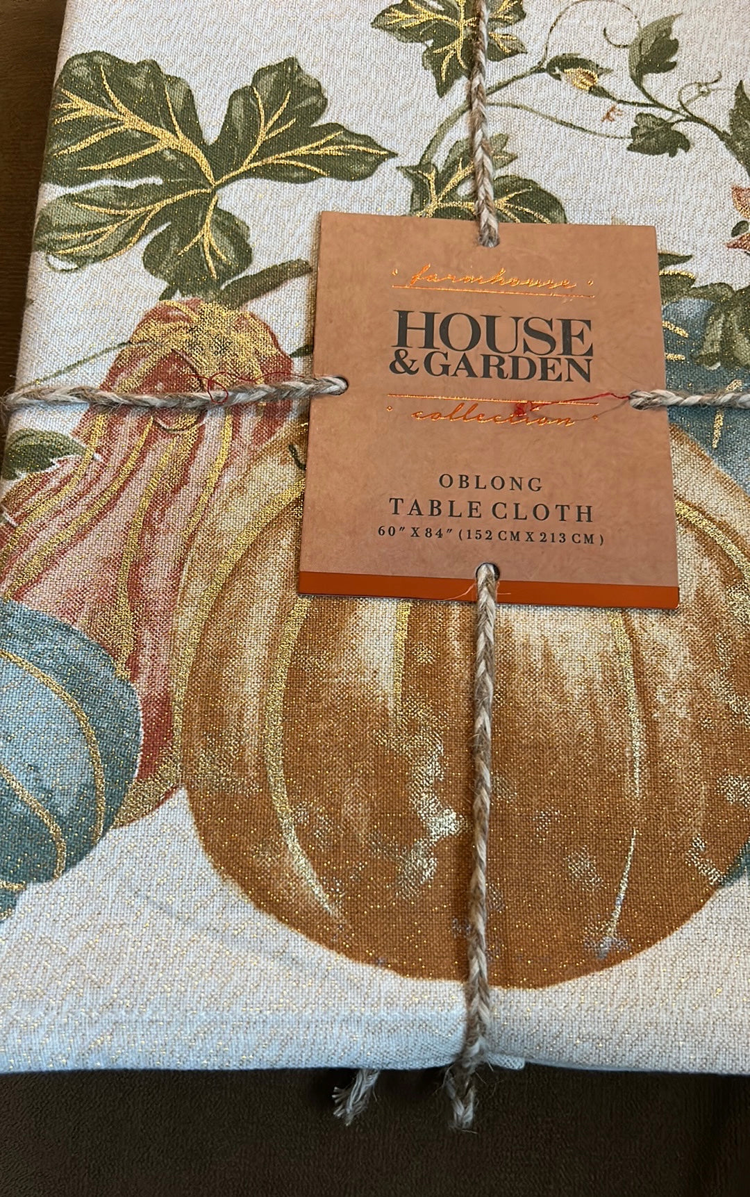 House & Garden Tablecloth 60”x84” Rust green Fall Thanksgiving Pumpkins New Gold