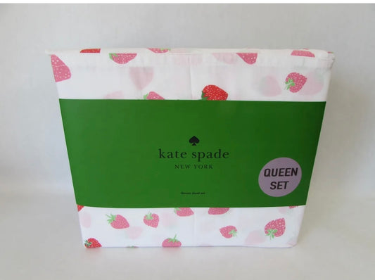 Kate Spade Queen Sheet Set Strawberries Cotton Percale Sheets 🍓 NWT