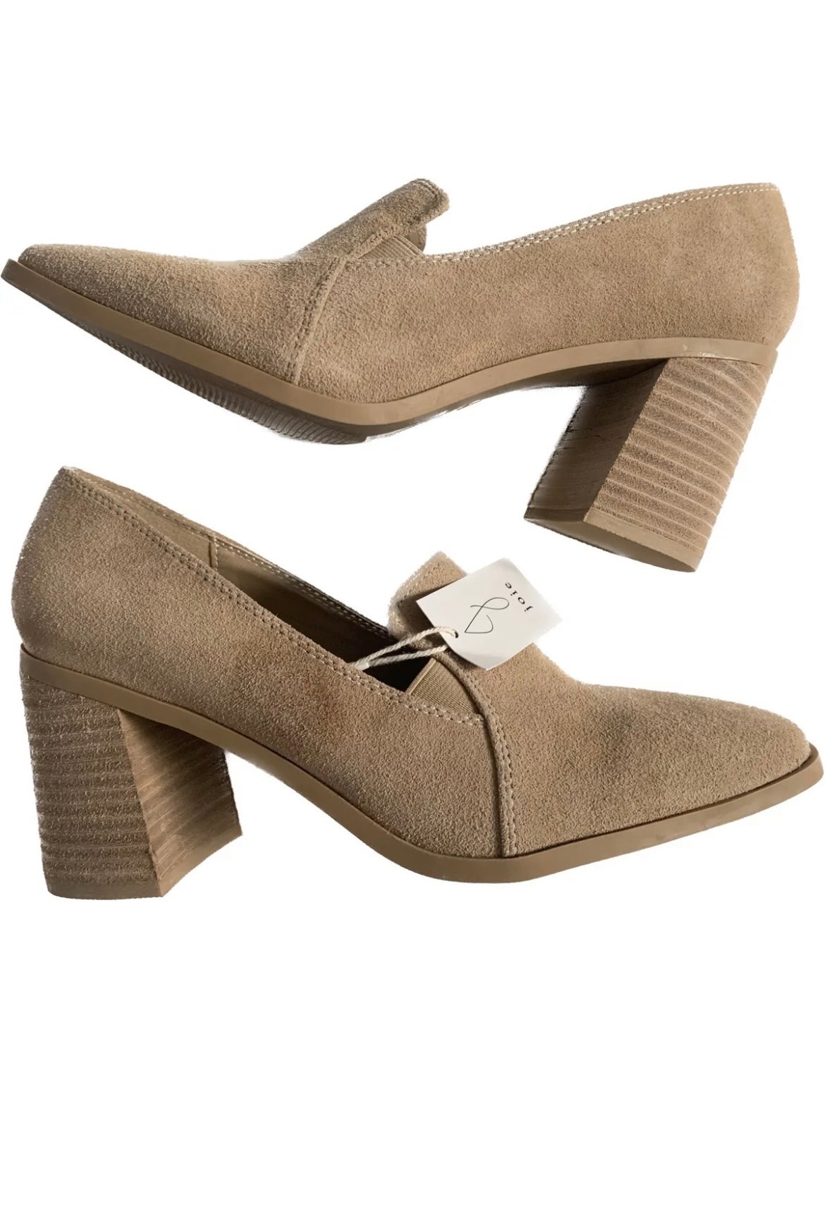 JOIE Wevenly Suede Block Heel Shoe Tan Slip On Chunky Square Toe Loafer