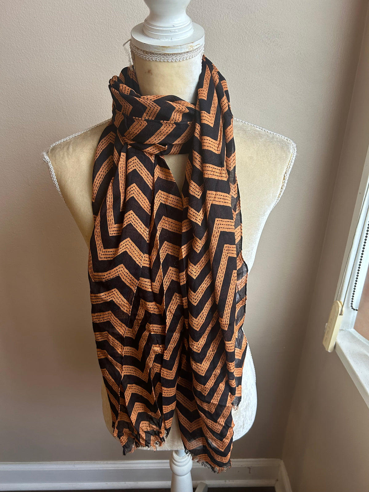 Womens Chevron Black Scarf BOHO New 5001-3102