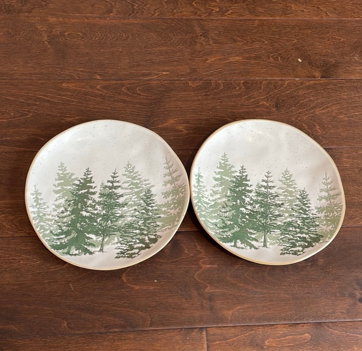 Eli & Ana Evergreen Trees Christmas Dinnerware set Ceramic Round 8 Pc set