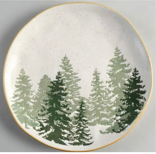 Eli & Ana Evergreen Trees Christmas Dinnerware set Ceramic Round 8 Pc set