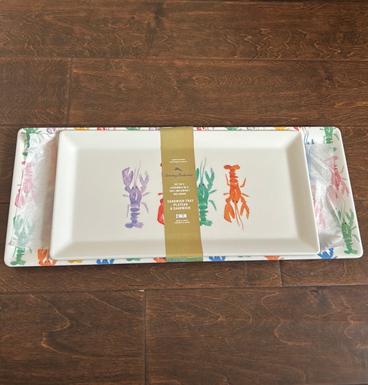 Set Of 2 2 LOBSTER  Melamine Tommy Bahama Serve Tray Platters Nautical  NEW