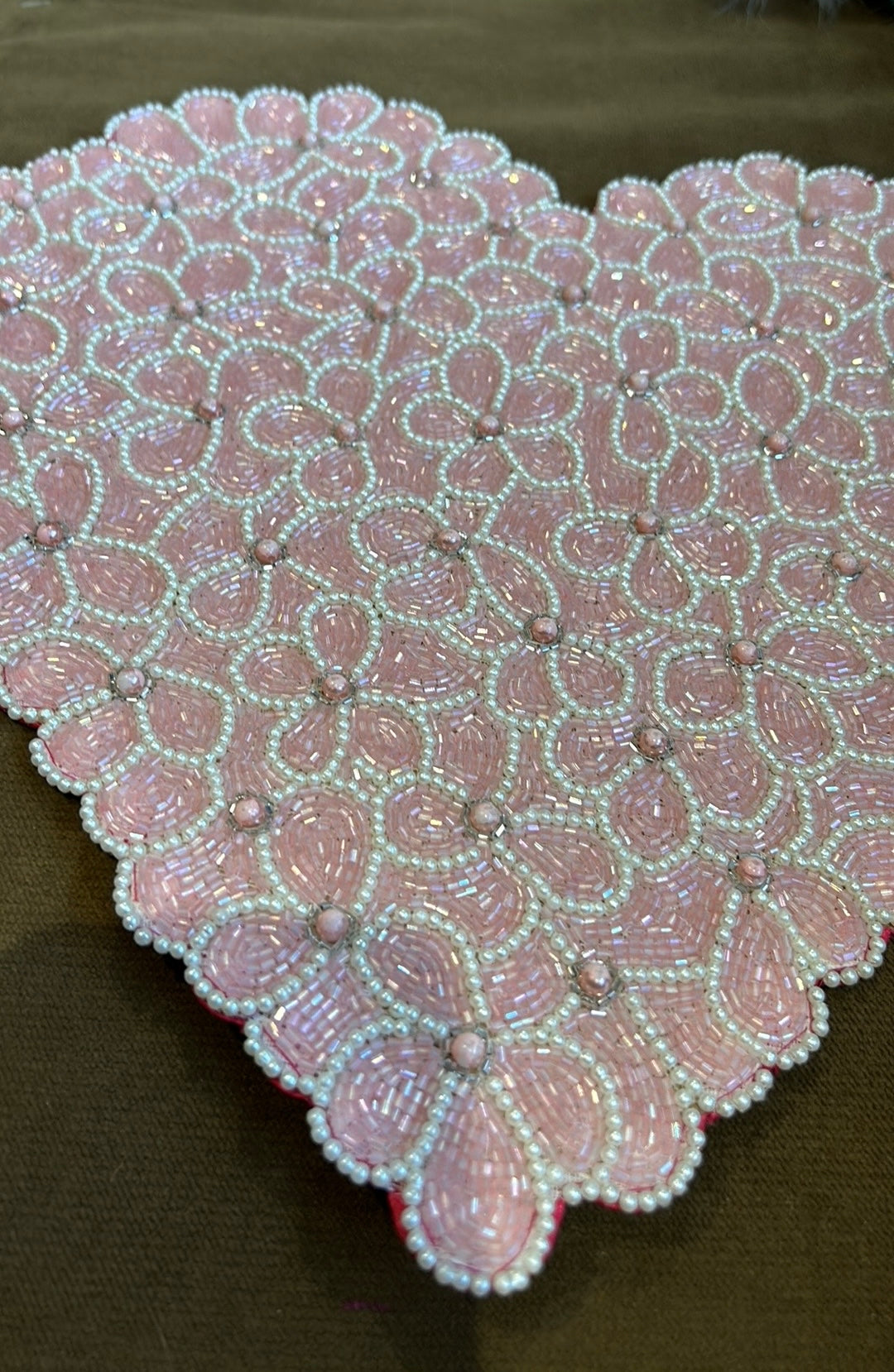 2 Cupcakes & Cashmere Beaded Heart Shaped Charger Placemat New 15” Pink