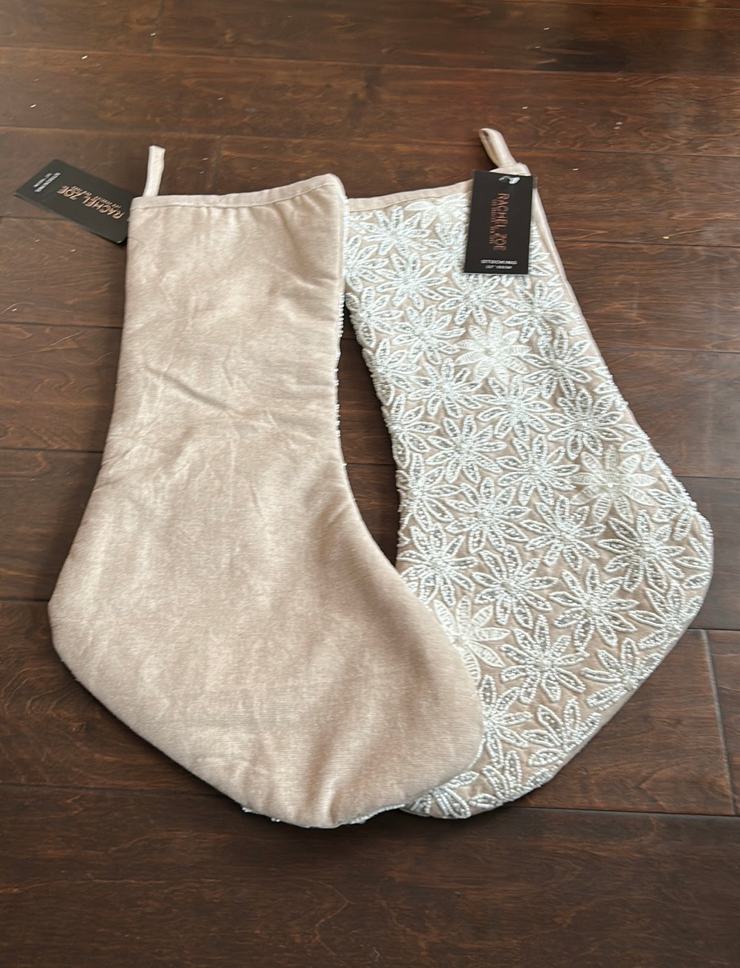 2 Rachel Zoe Embroidered White Stocking Christmas New Holiday Pearl Beaded