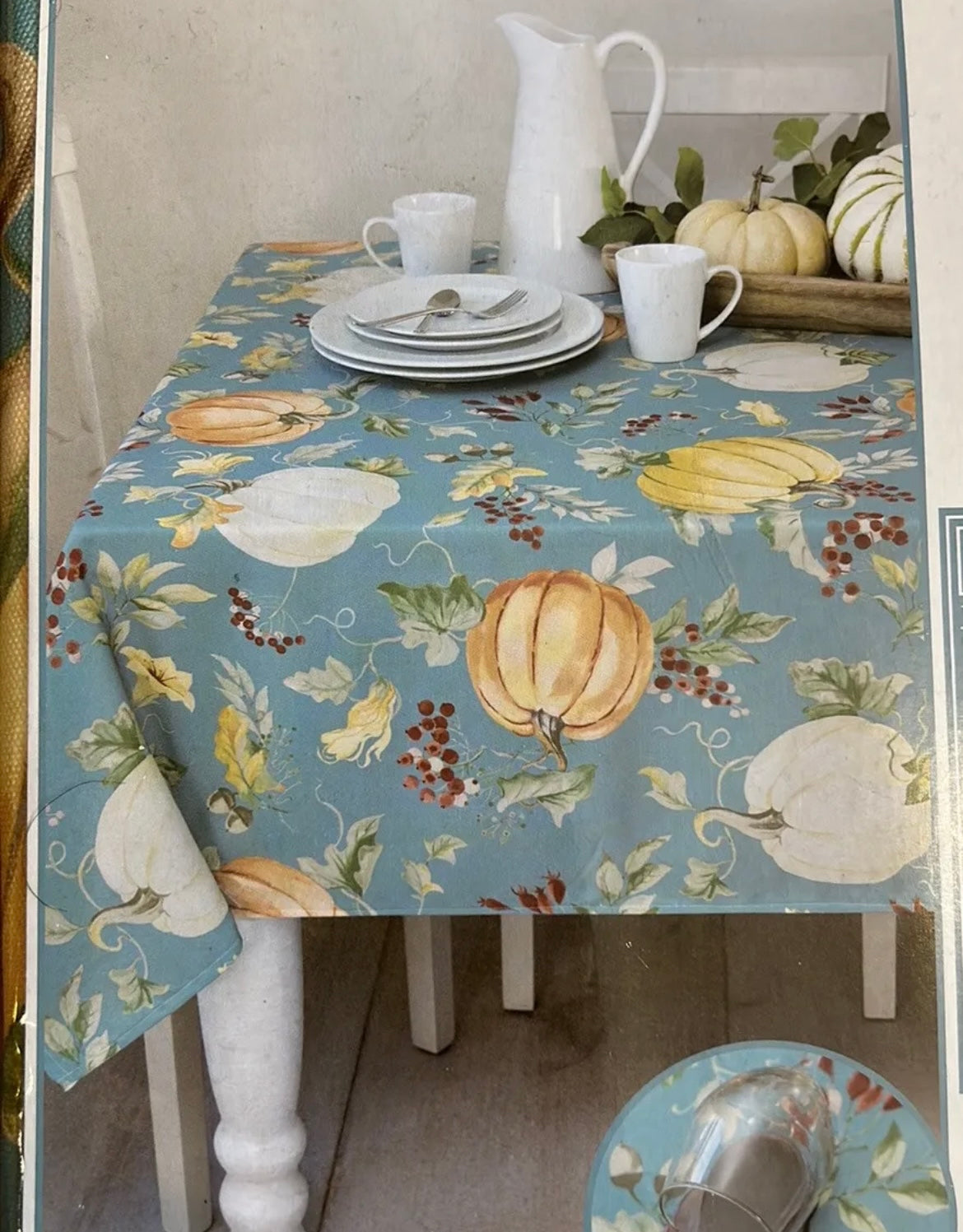 Benson Mills Pumpkin Fall Berries Tablecloth New Spillproof Floral