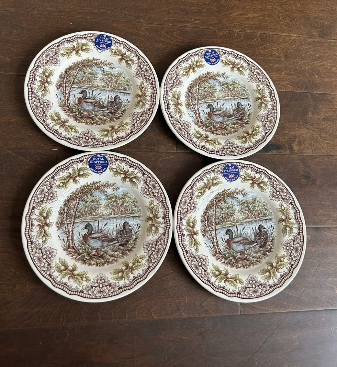 Royal Stafford England Mallard Duck Fall Woodland 8.5" Salad Plates Set of 4 NEW