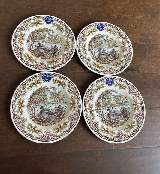 Royal Stafford England Mallard Duck Fall Woodland 8.5" Salad Plates Set of 4 NEW