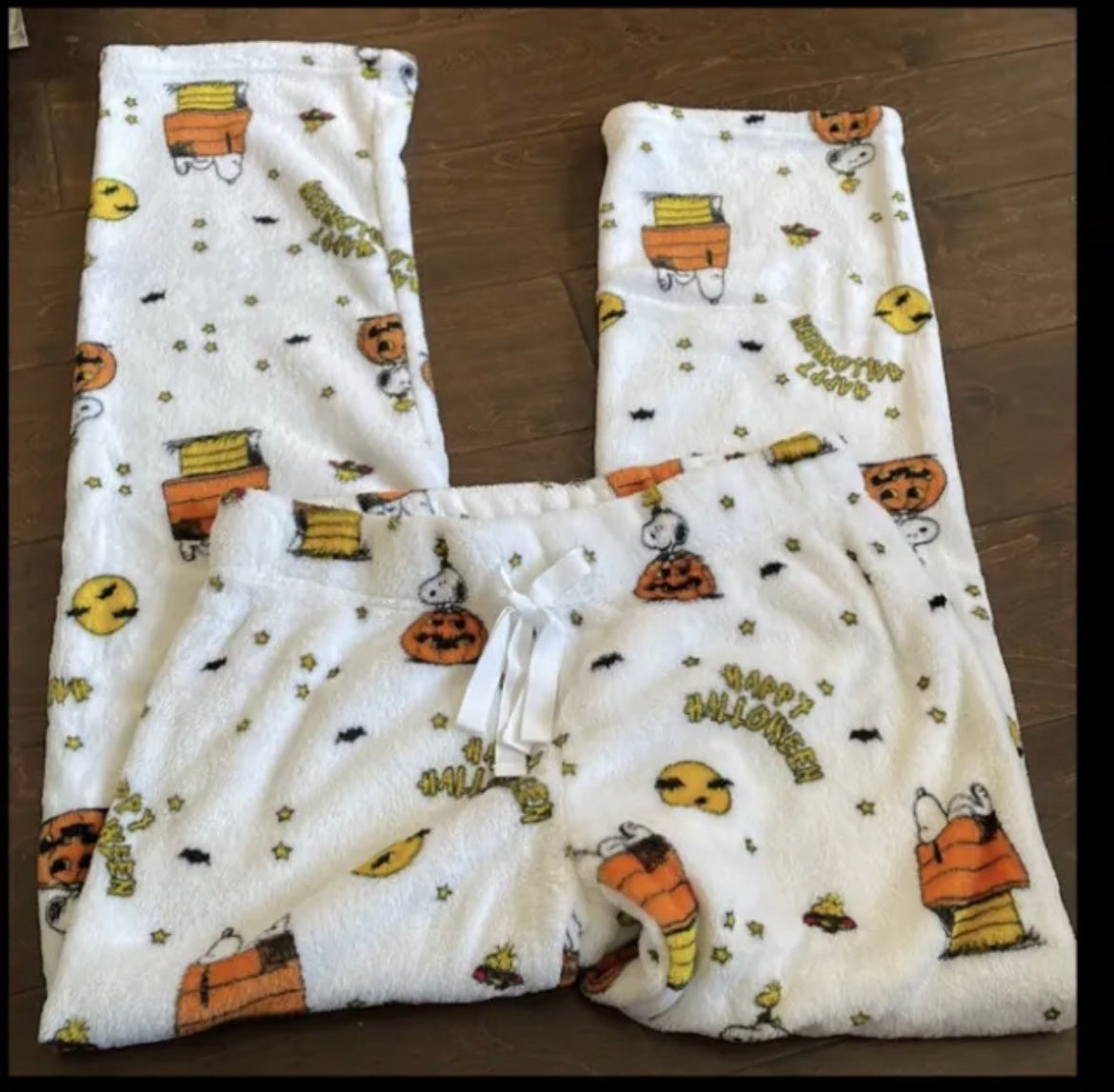 Peanuts womens Halloween Snoopy Pumpkin  Print Plush Pajama Pants New Sz L