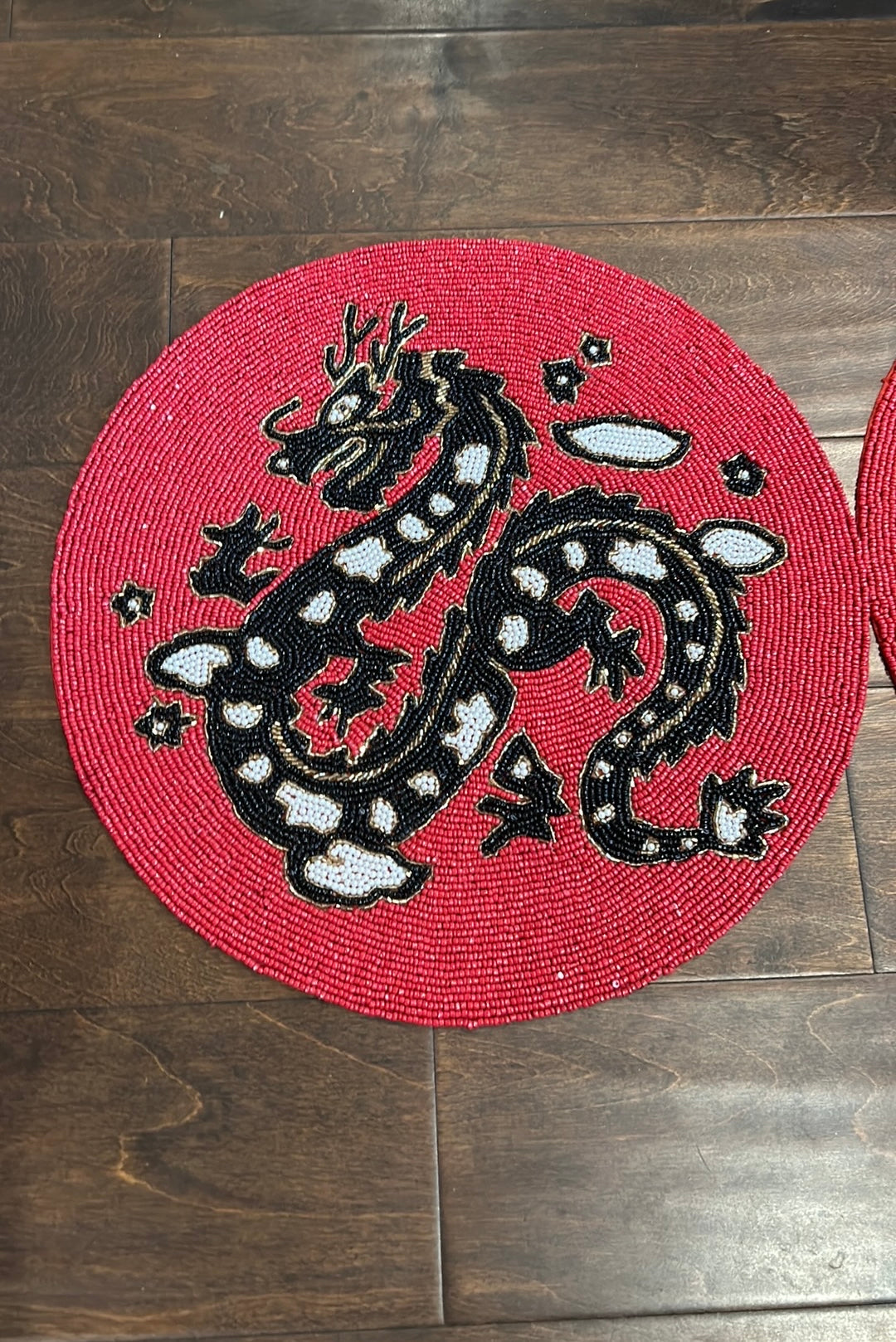 Year Of The Dragon Beaded Placemat Charger Red Black New