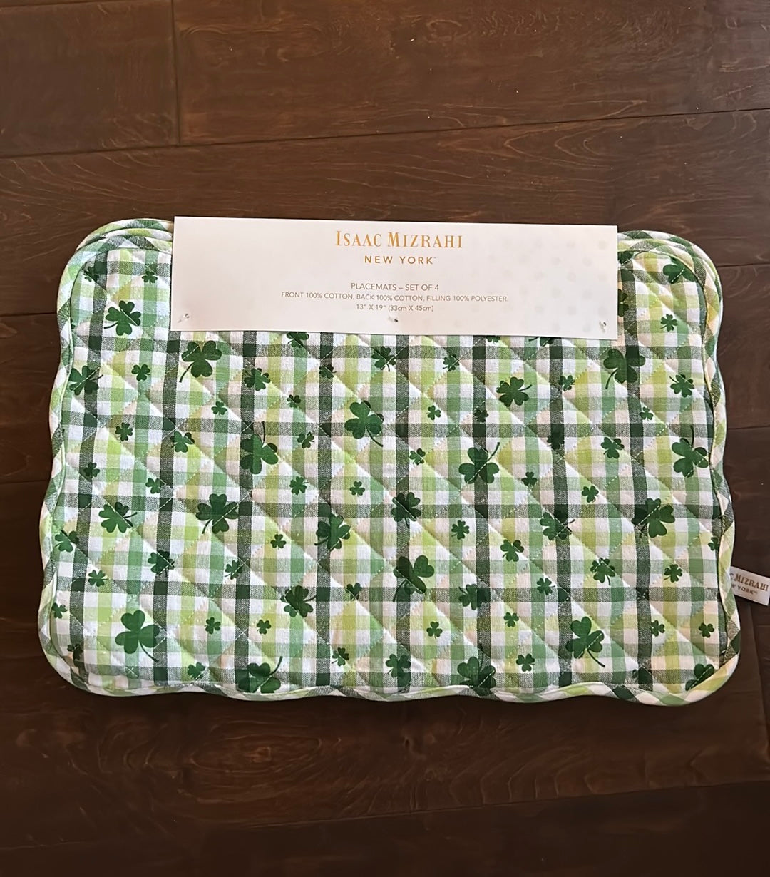 Isaac Mizrahi St Patricks Day 4 Placemats Reversible Quilted Clover Check