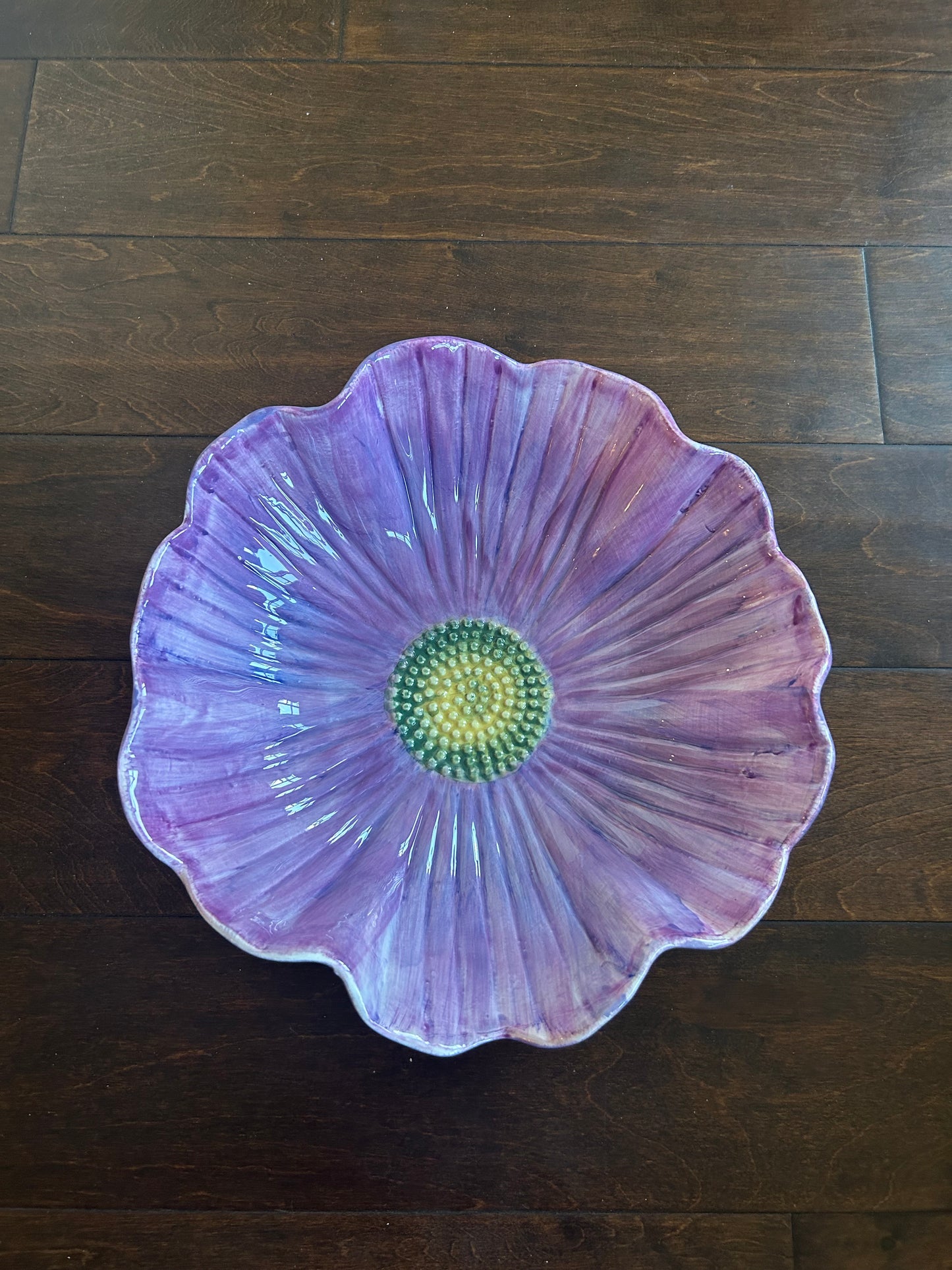 New Ceramic Ombre Purple Peony Serving Bowl Large 12”