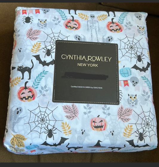 CYNTHIA ROWLEY HALLOWEEN Cats Skeletons Ghosts Pumpkins Witch Hat Full Sheet Set