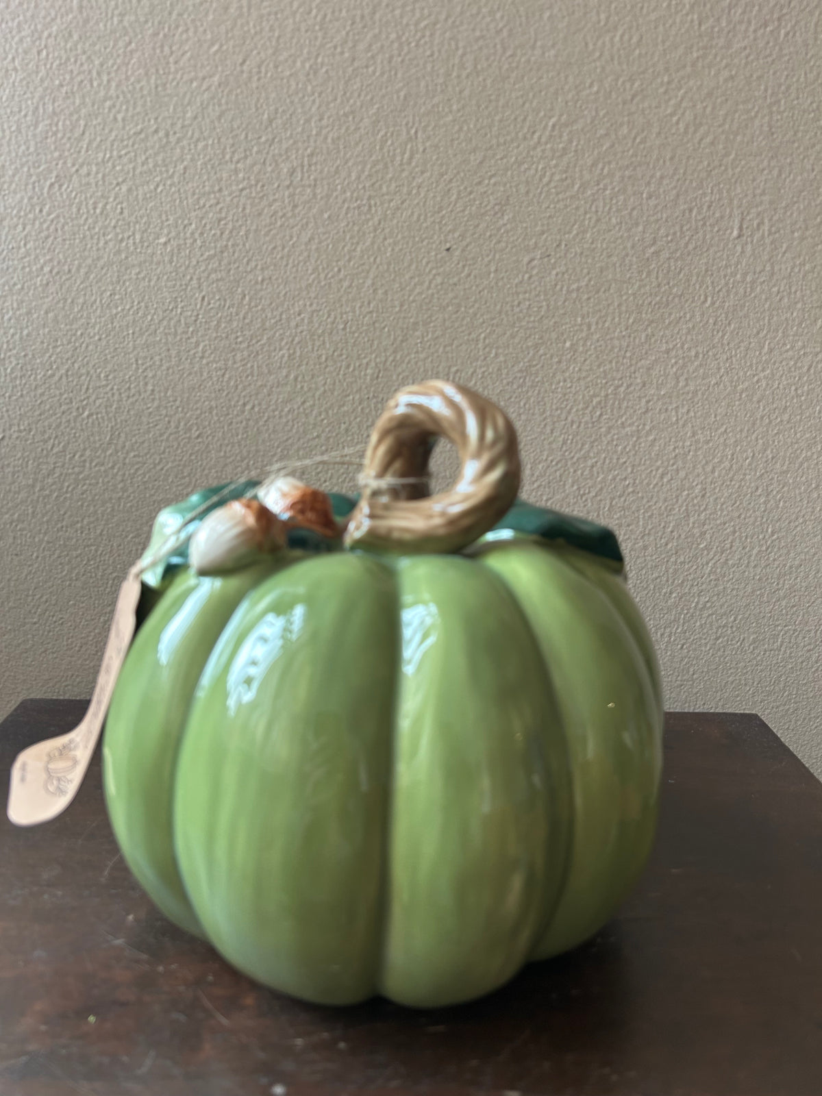 Fitz & Floyd Ceramic Pumpkin  Green Acorn New Thanksgiving Decor