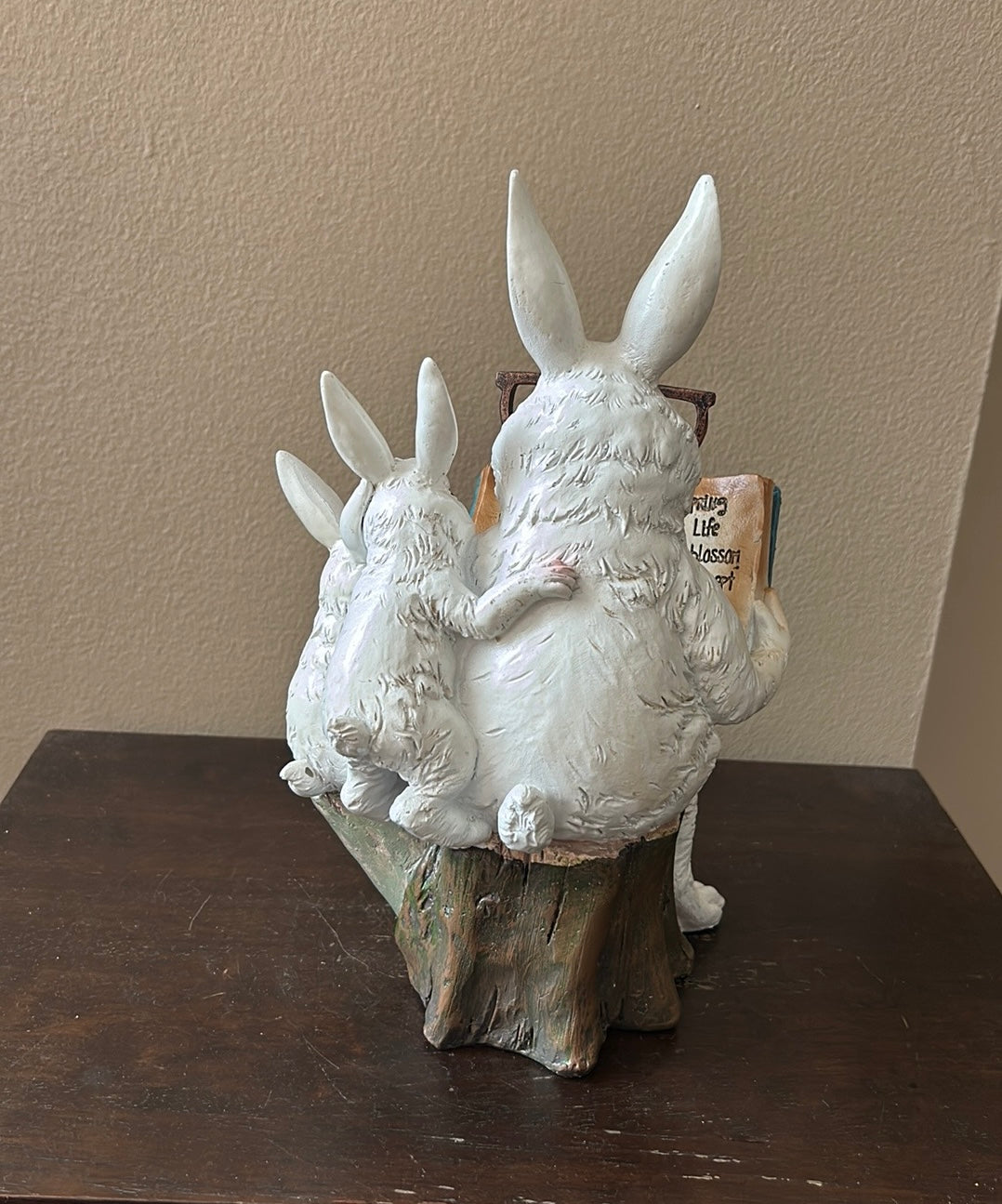 New Easter Bunny Reading Story Book To Baby Bunnies Figurine 11”