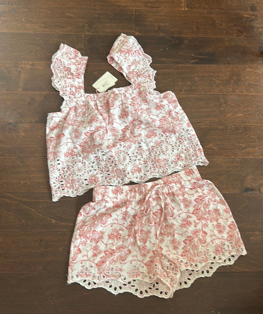 Rachel Ashwell Womens Eyelet Pajama Set Shorts Top New Floral Etoile Cotton Sz S