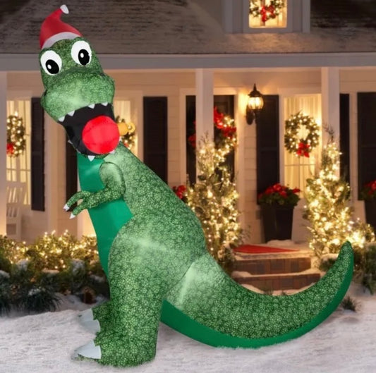 Holiday Time Inflatable T Rex with Christmas Ornament  8.5 Ft Tall