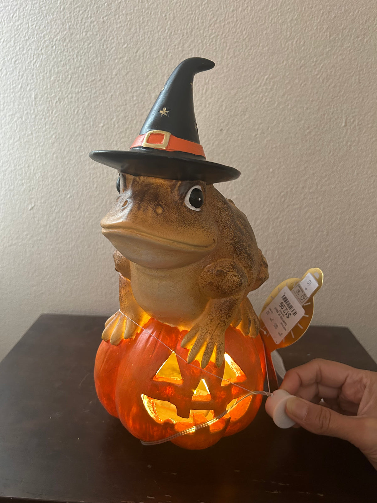 New Witch Frog On Pumpkin Halloween Figurine Light Up Jackolantern