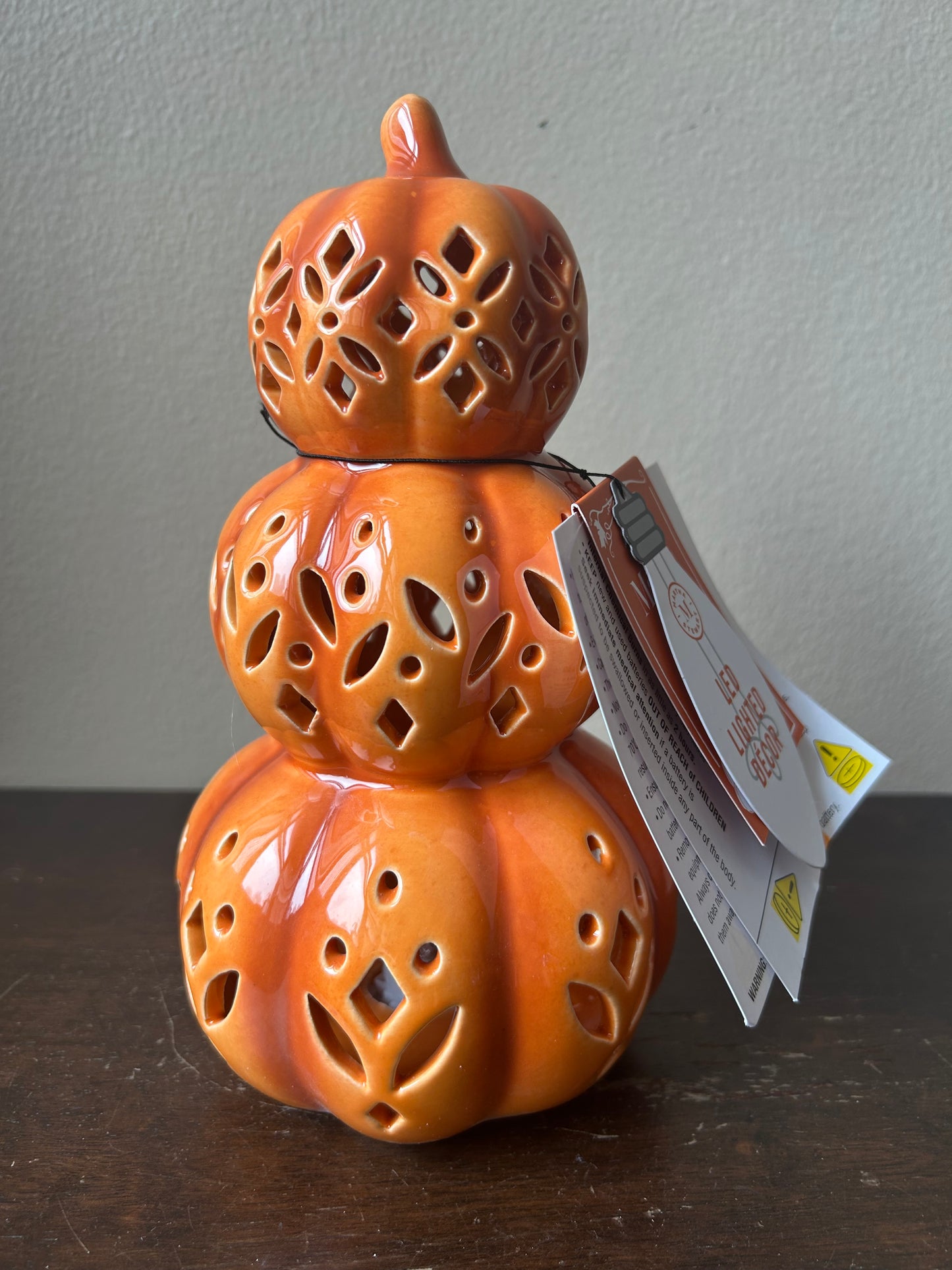 Martha Stewart Stacked Led Pumpkins New Orange Fall Decor Ceramic 9” Tall