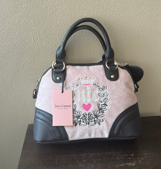 NEW JUICY COUTURE Heritage Dome Velour Satchel Bag Dusty Blush Pink