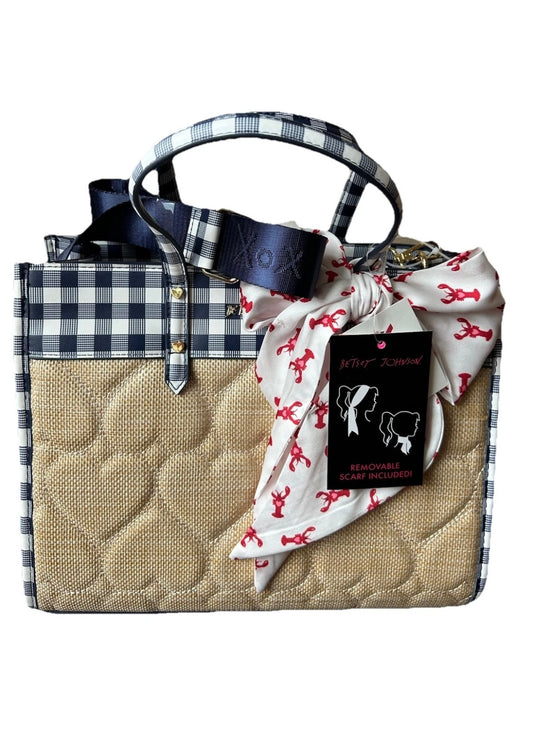 Betsey Johnson Quilted Heart Satchel Handbag Gingham Trim Lobster Scarf New