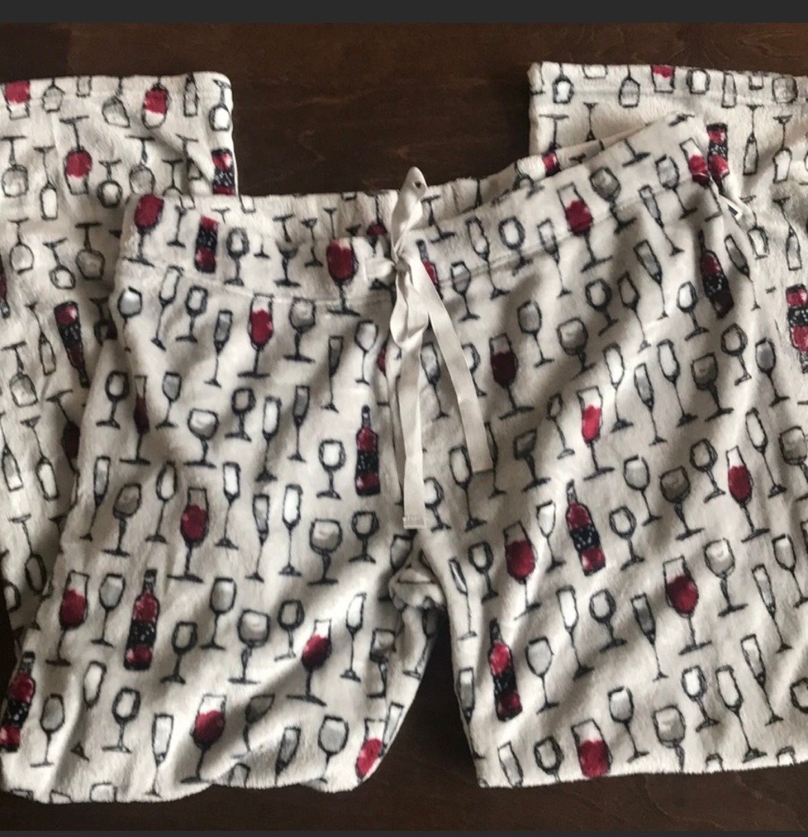 Daydream womens Wine Glasses Print Plush Soft Pajama Pants New New