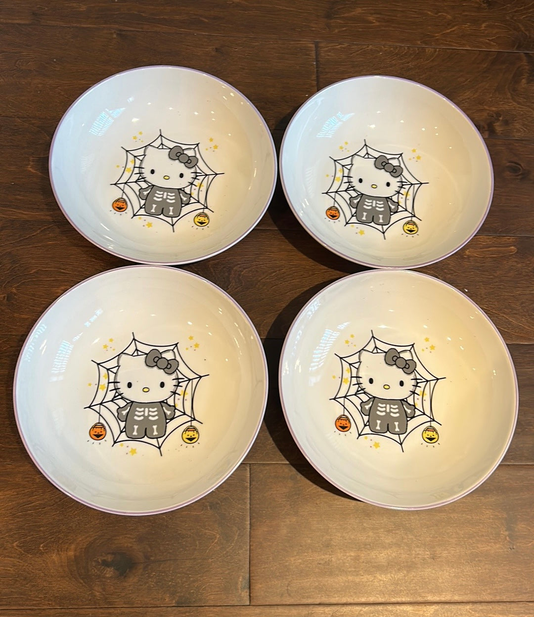 Hello Kitty Halloween Pasta Bowls 2023 Set Of 4 Spiderweb Pumpkin New