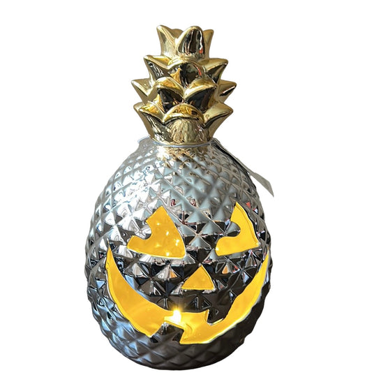 Cute Silver Gold Pineapple Light Up Jack O Lantern New Halloween Decor