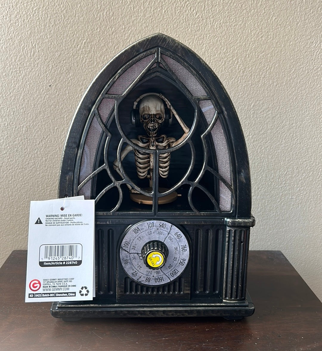 GEMMY Grand Radio With DJ Skeleton Light & Sound Halloween Decor