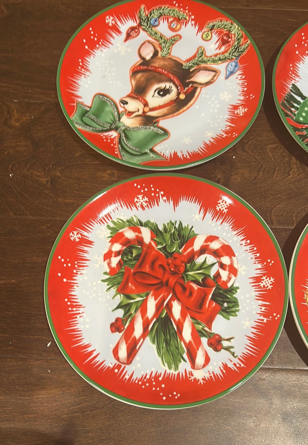 NEW Vintage Style MR CHRISTMAS 4 Pc PLATES Santa Snowman Retro Ceramic