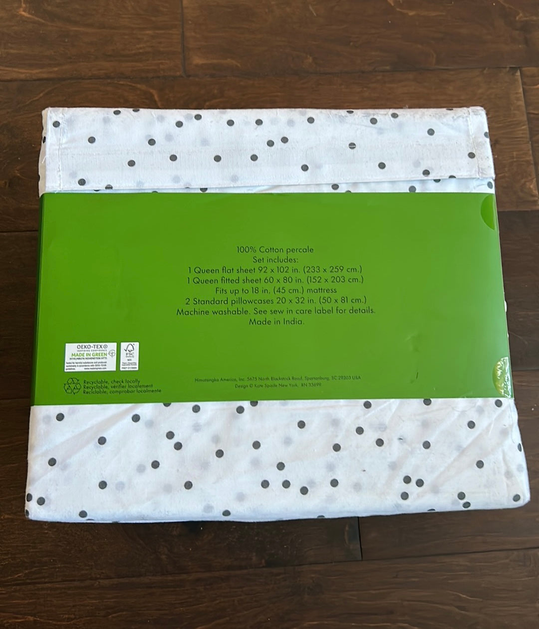 NEW 4pc Kate Spade Queen Sheet Set Contemporary Small Black Polka-Dots on White