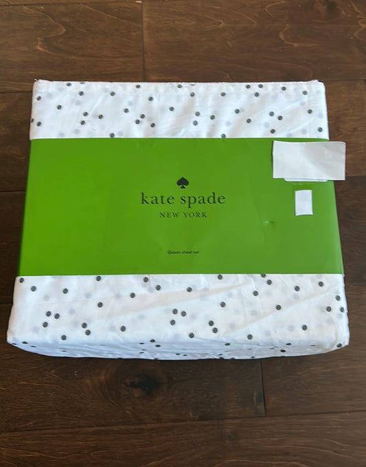 NEW 4pc Kate Spade Queen Sheet Set Contemporary Small Black Polka-Dots on White