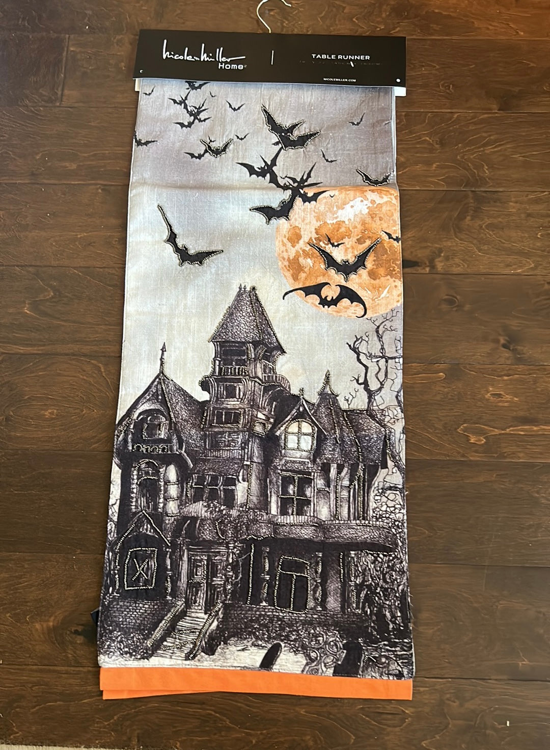 Nicole Miller Halloween Haunted House Beaded Table Runner Bats Moon