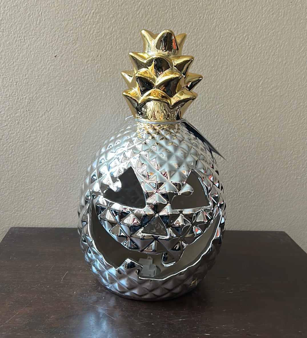 Cute Silver Gold Pineapple Light Up Jack O Lantern New Halloween Decor