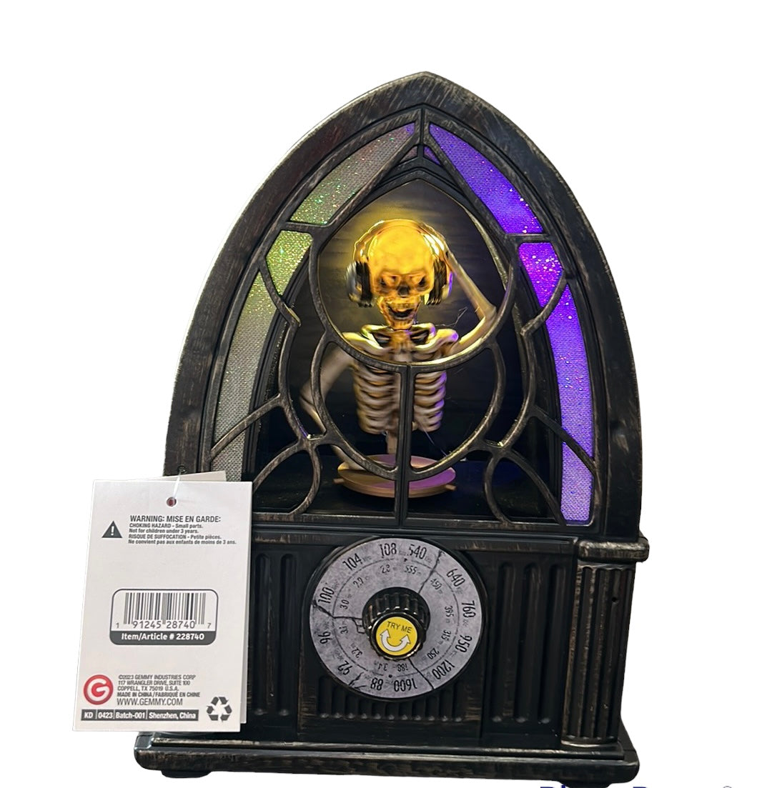 GEMMY Grand Radio With DJ Skeleton Light & Sound Halloween Decor