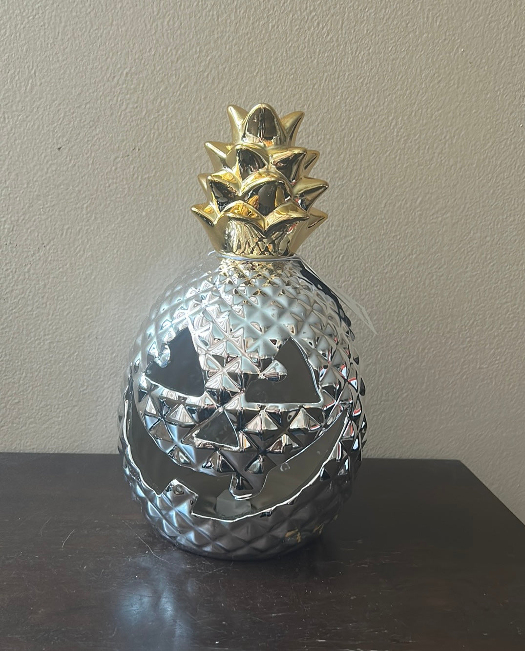 Cute Silver Gold Pineapple Light Up Jack O Lantern New Halloween Decor