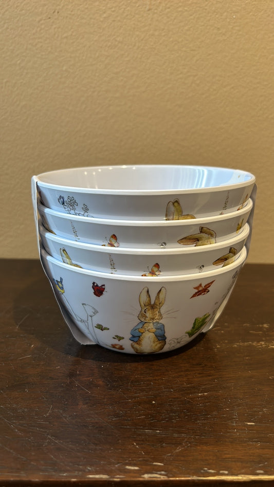 Beatrix Potter Peter Rabbit Set Of 4 Melamine Bowls New Easter Bunny Floral