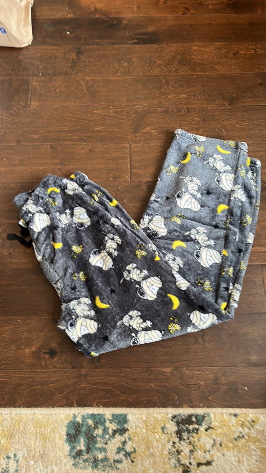 Peanuts Mens Halloween Mummy Snoopy Print Plush Pajama Pants New